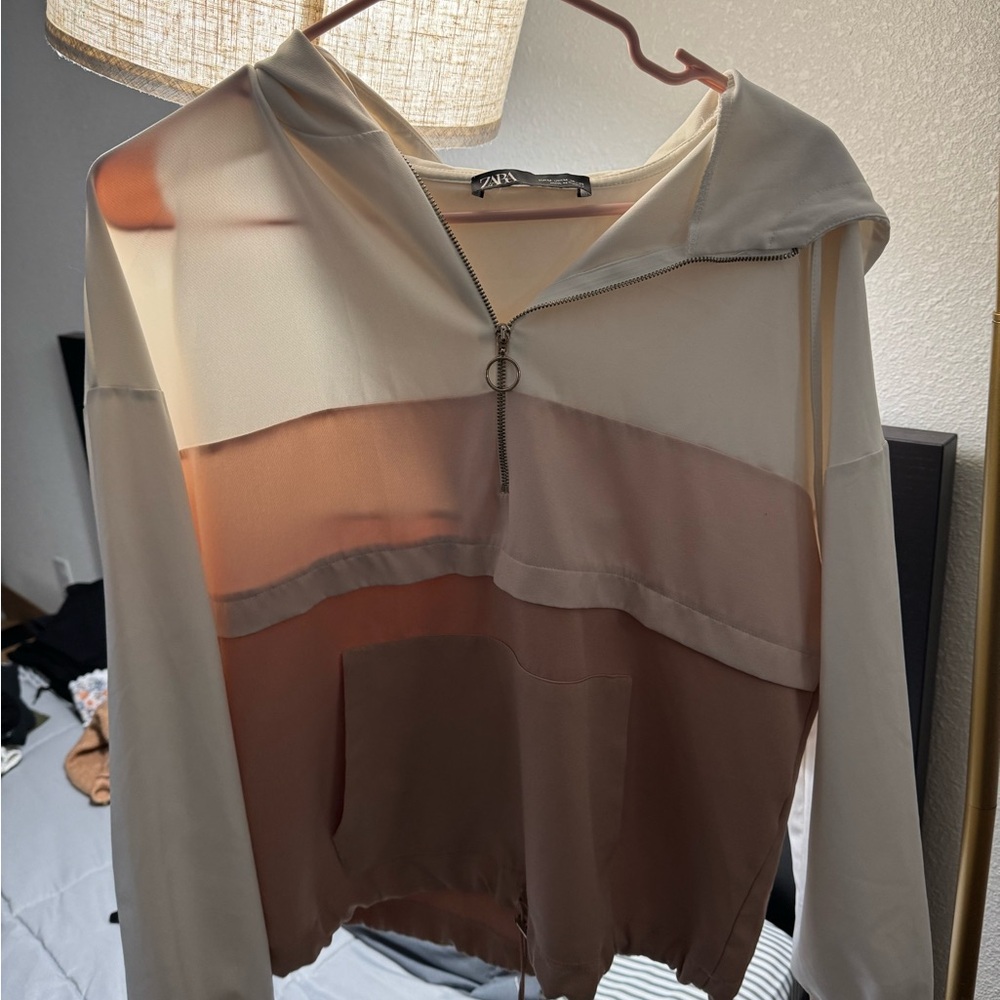 Zara Women's Colorblock Hoodie - Cream and Tan
